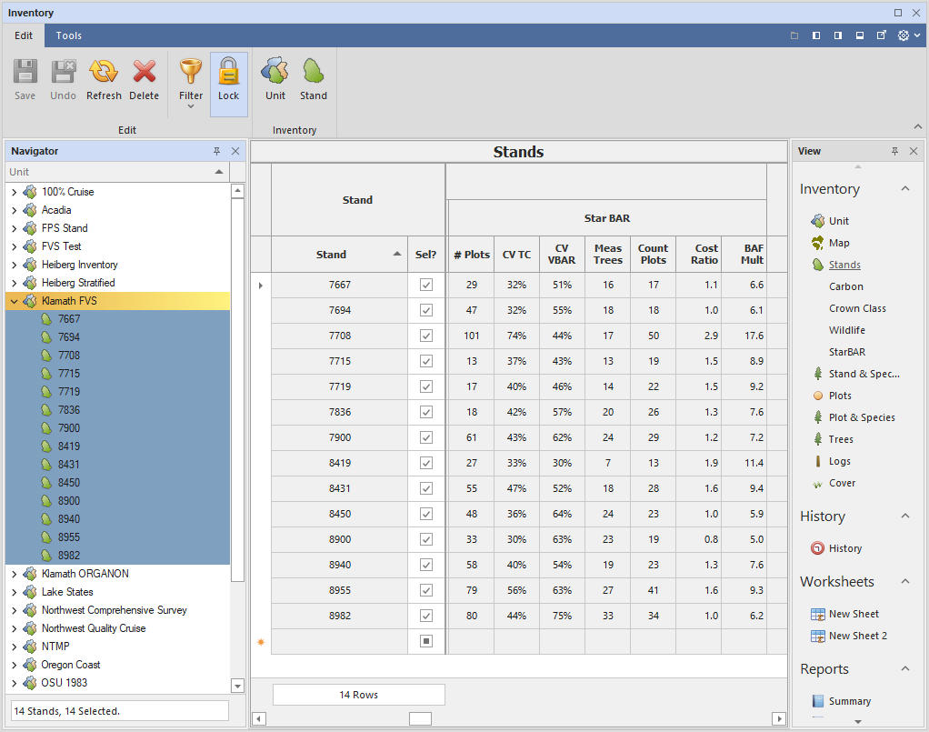 StarBAR forest inventory sample counts in Assisi Forest Software.