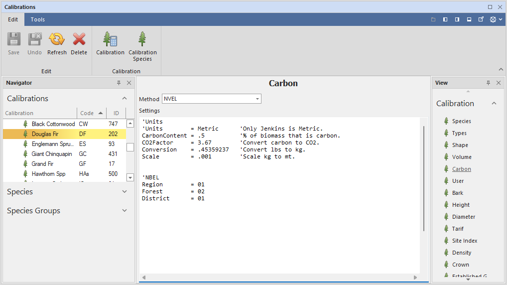 National Biomass Estimation Library settings.