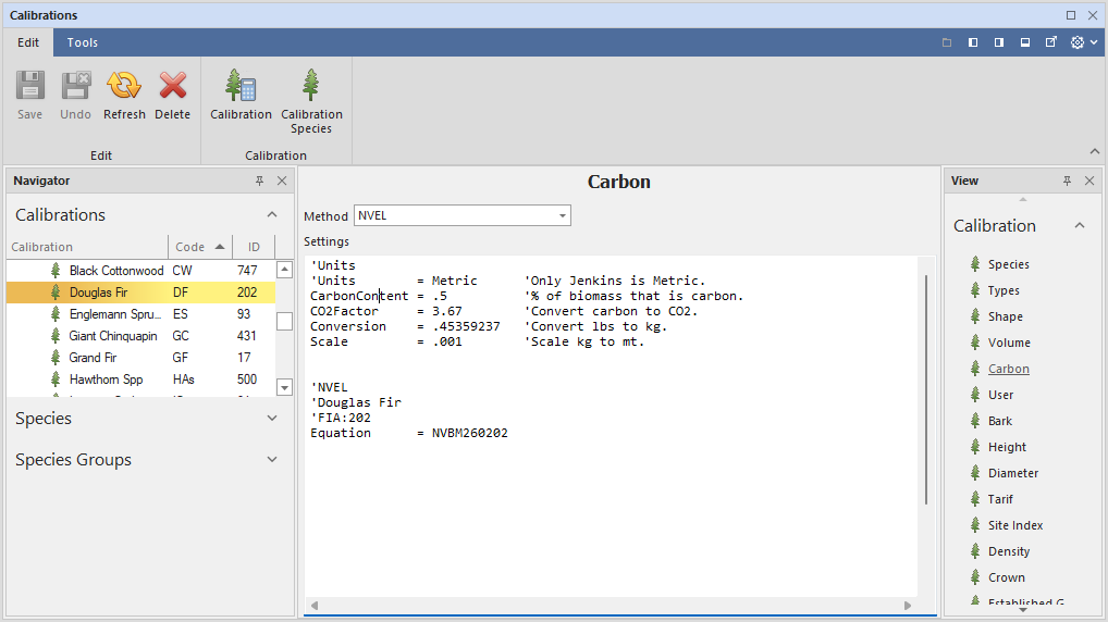 National Volume Estimation Library Settings
