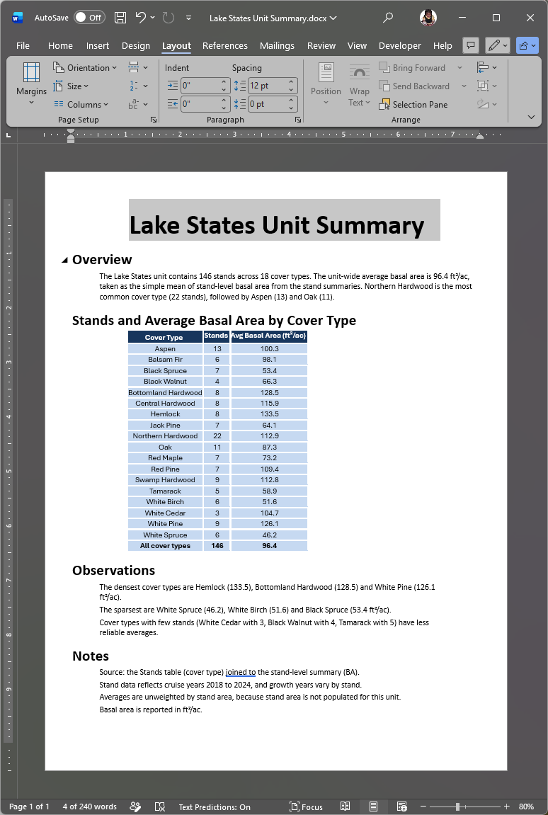 Results written as a Word document in the Assisi document styles.